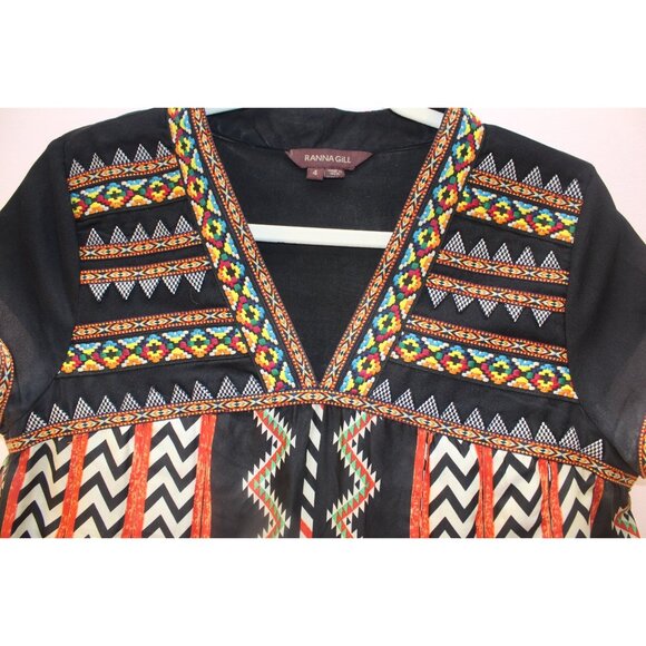 Anthropologie Ranna Gill Size 4 Womens Embroidered Boho Tunic Top Southwestern - Picture 5 of 12